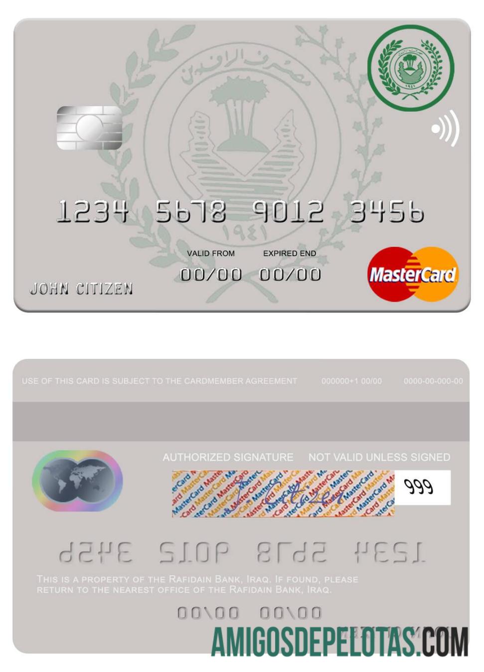 Iraque Rafidain Bank Mastercard exemplo